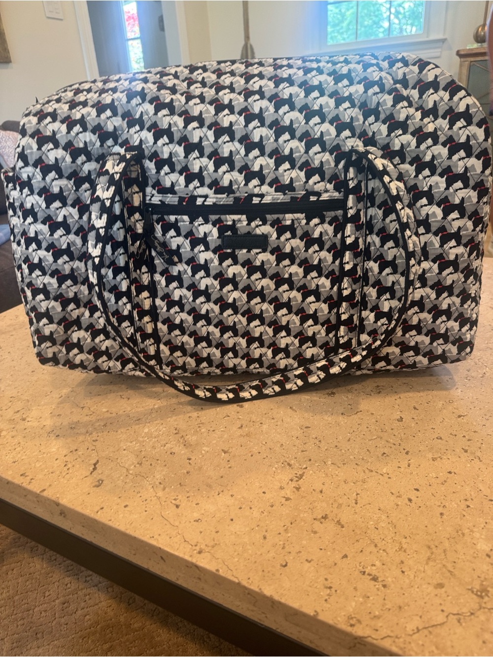 Vera Bradley Black & White Quilted Travel Bag with Red Accent Dots